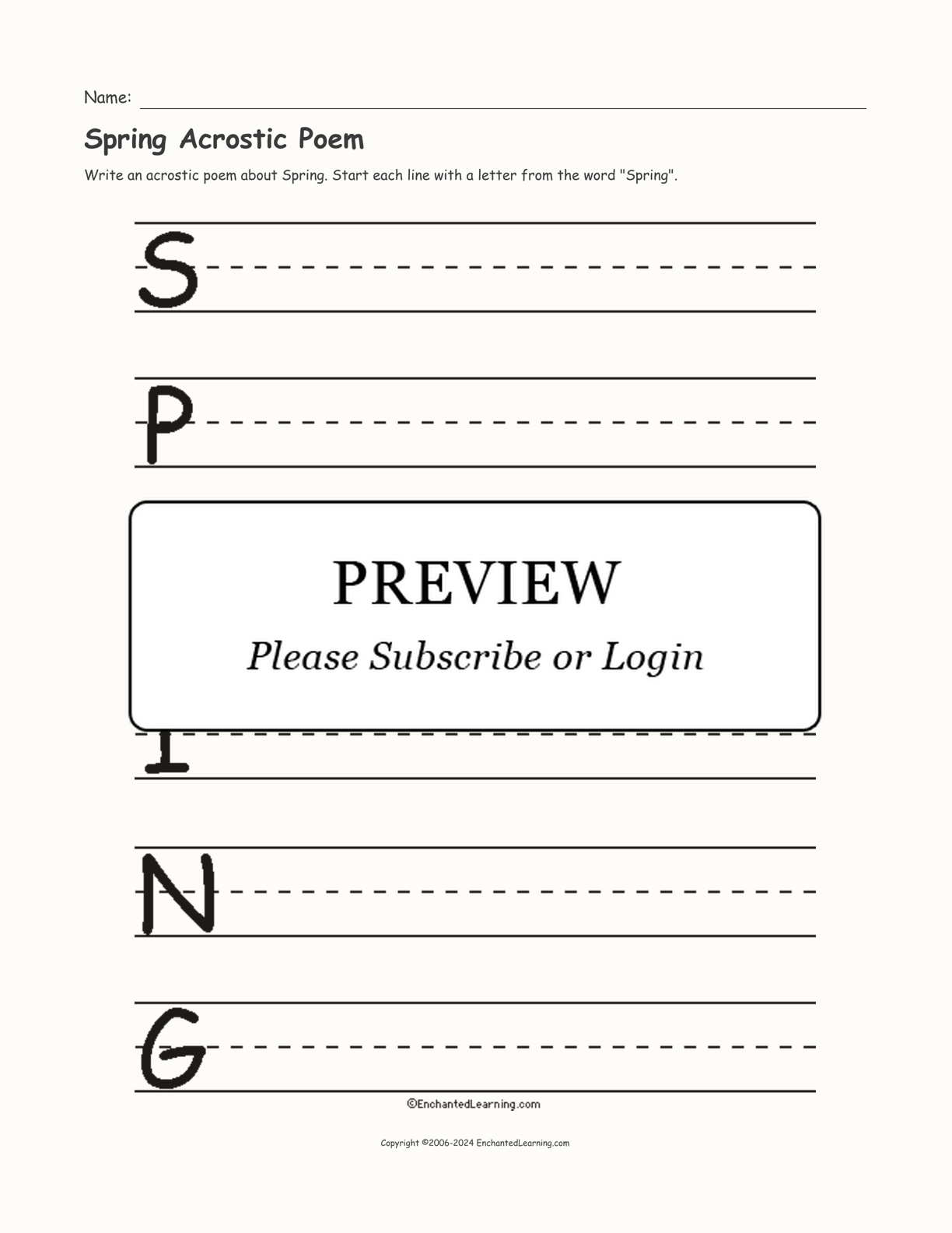 Spring Acrostic Poem interactive worksheet page 1