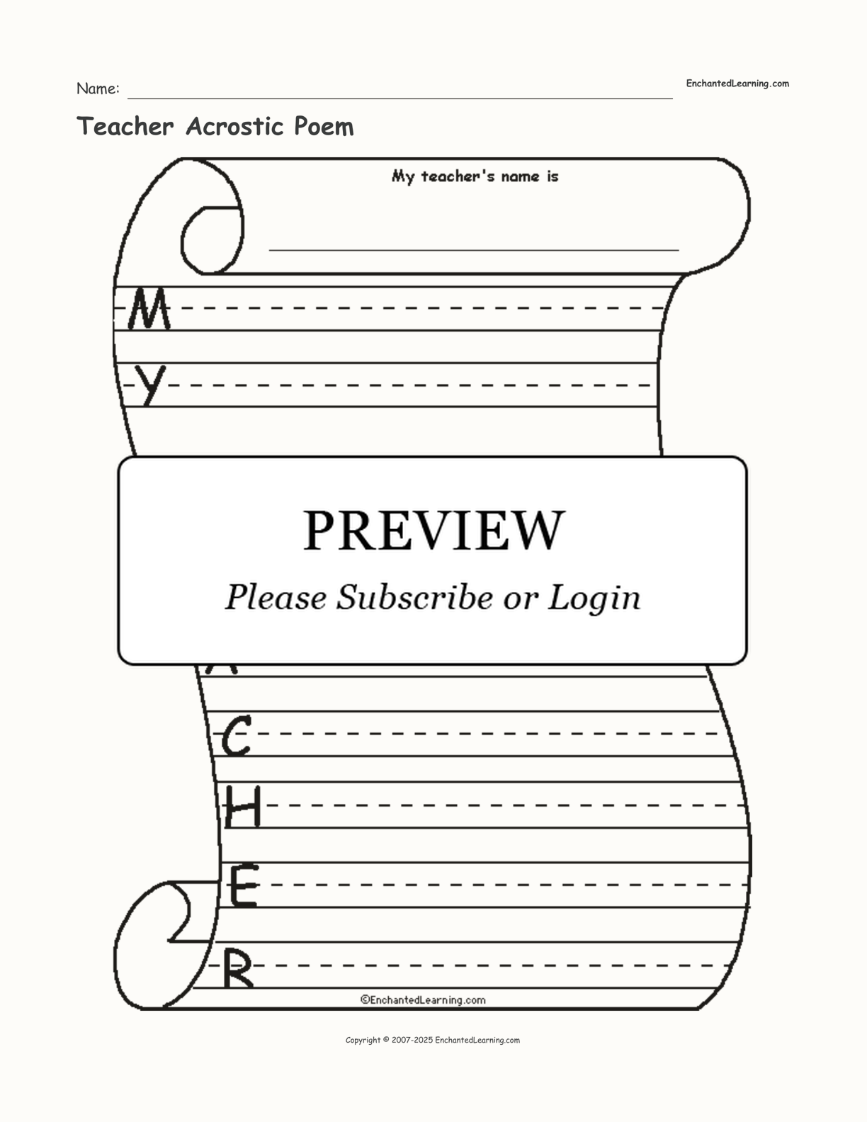 Teacher Acrostic Poem interactive worksheet page 1