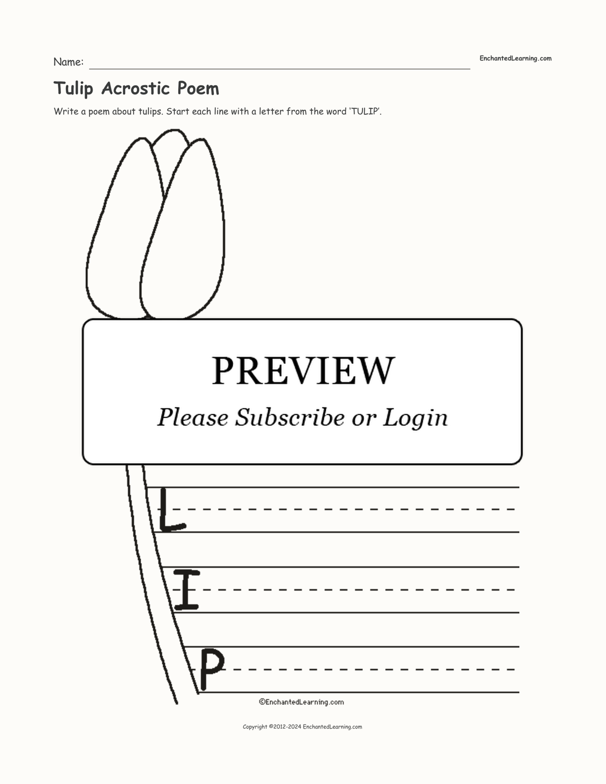 Tulip Acrostic Poem interactive worksheet page 1