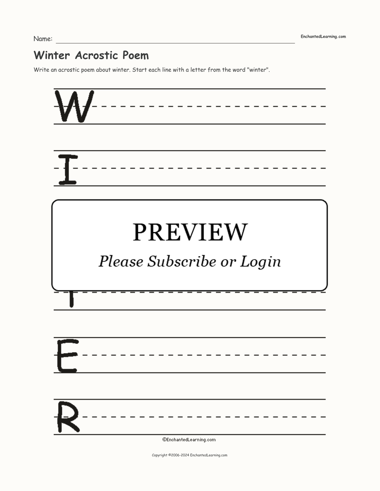 Winter Acrostic Poem interactive worksheet page 1