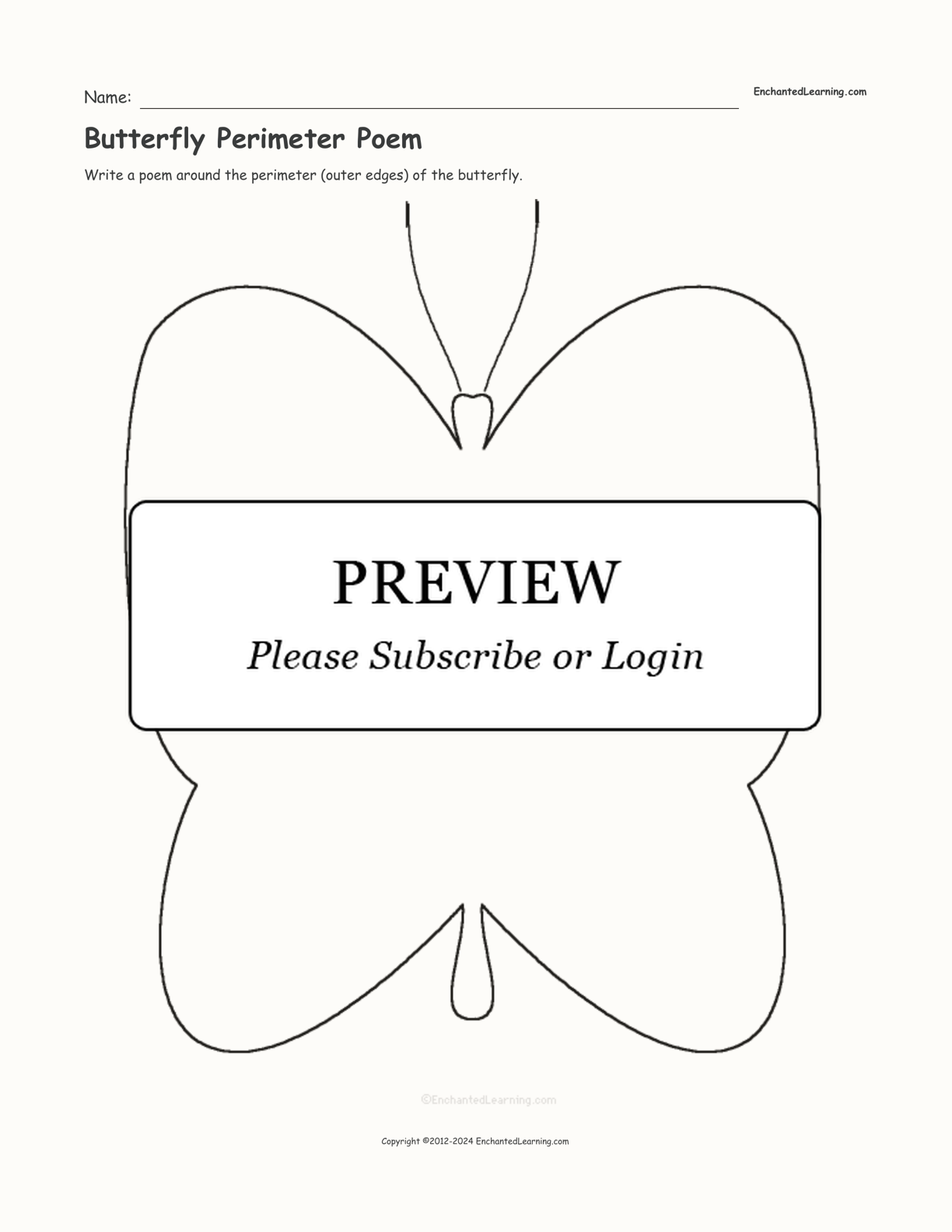 Butterfly Perimeter Poem interactive worksheet page 1