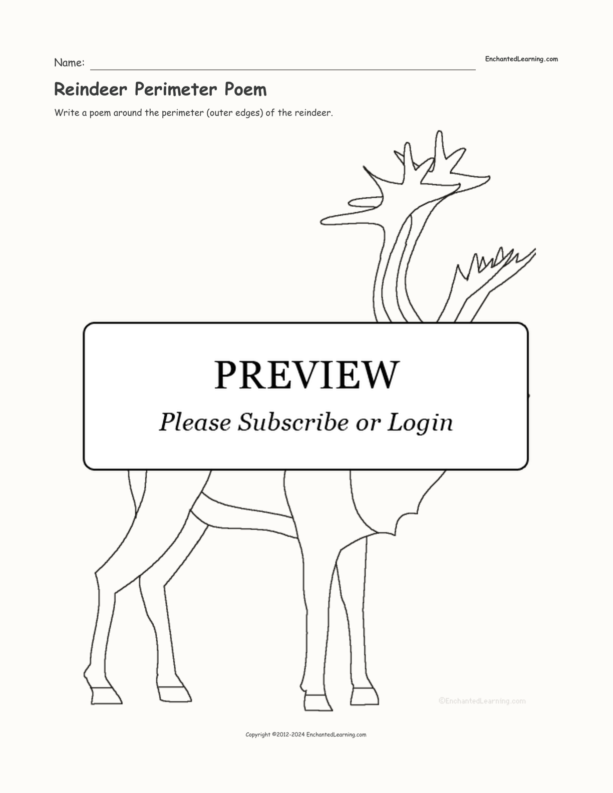 Reindeer Perimeter Poem interactive worksheet page 1