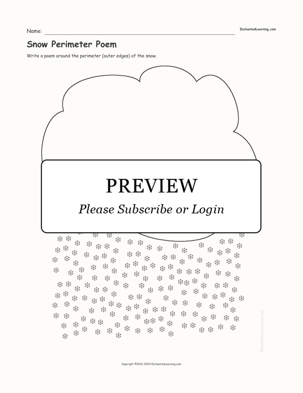 Snow Perimeter Poem interactive worksheet page 1