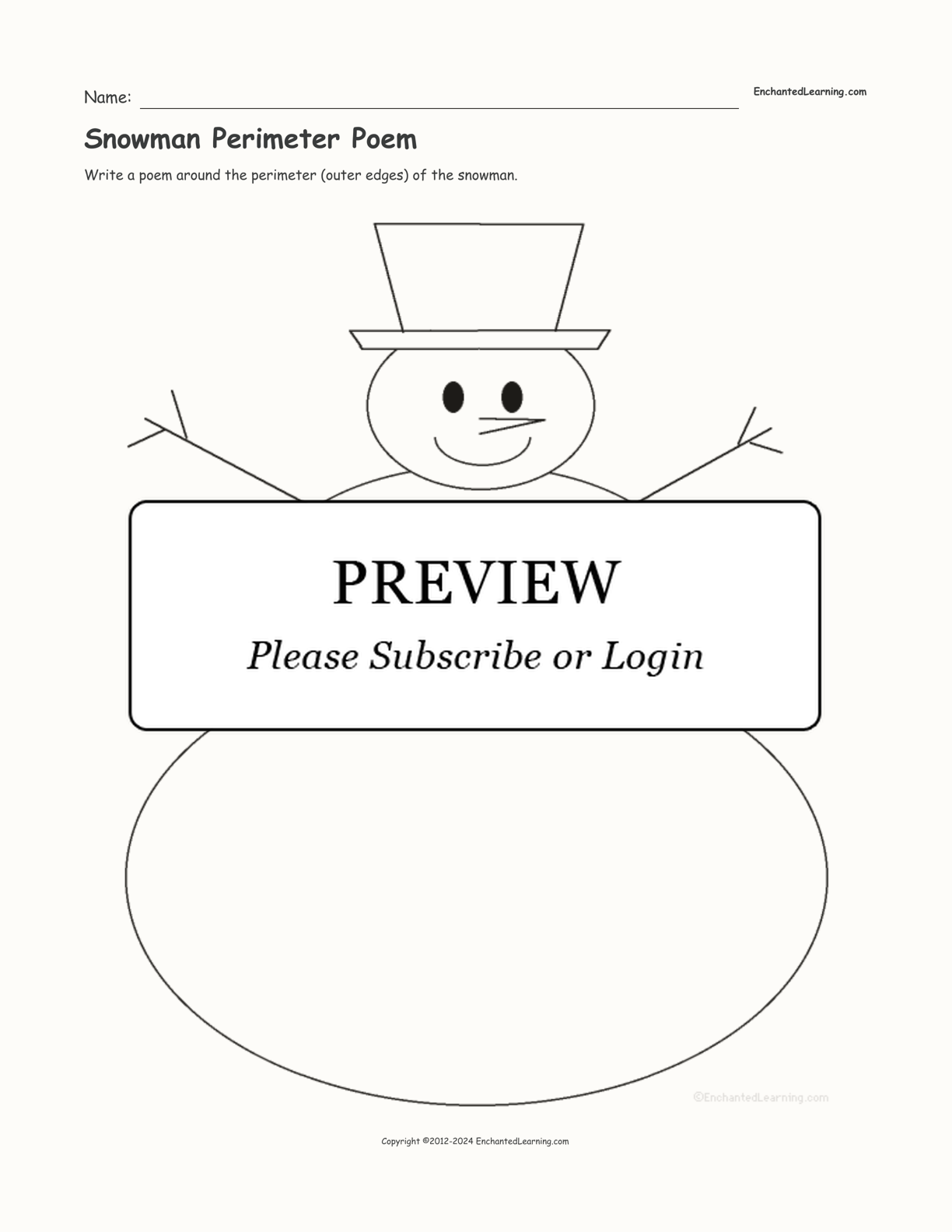 Snowman Perimeter Poem interactive worksheet page 1
