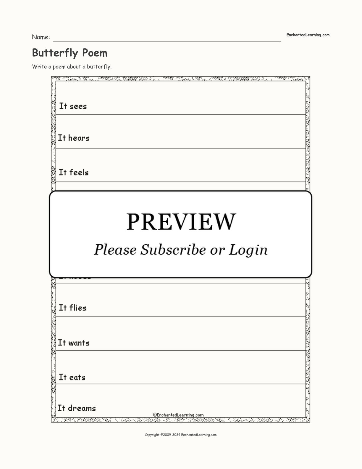 Butterfly Poem interactive worksheet page 1
