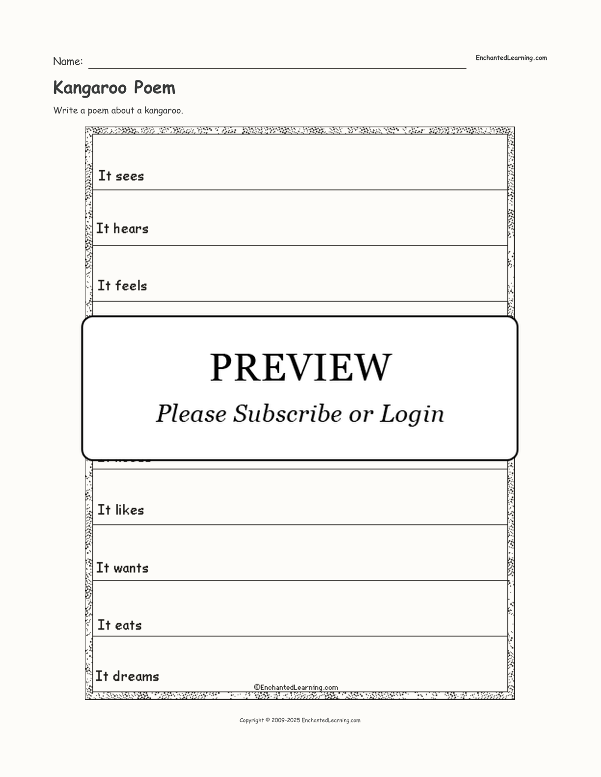 Kangaroo Poem interactive worksheet page 1