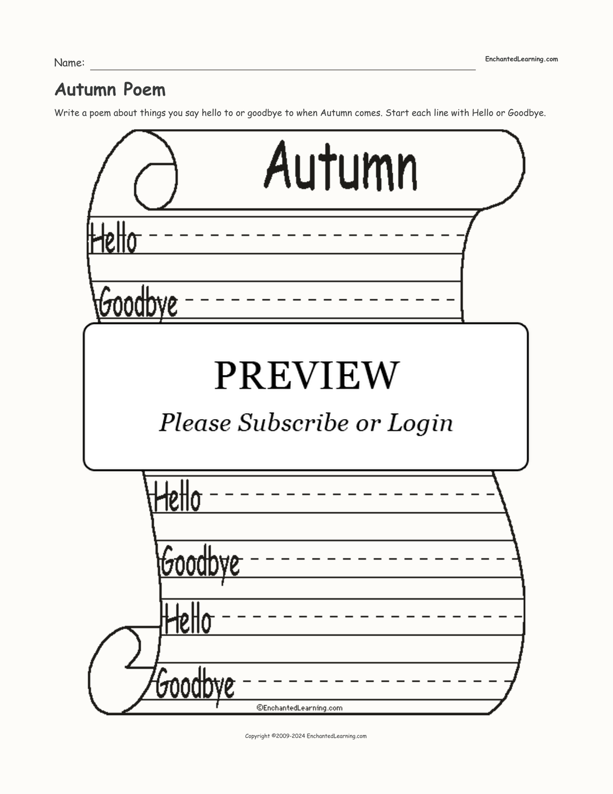 Autumn Poem interactive worksheet page 1