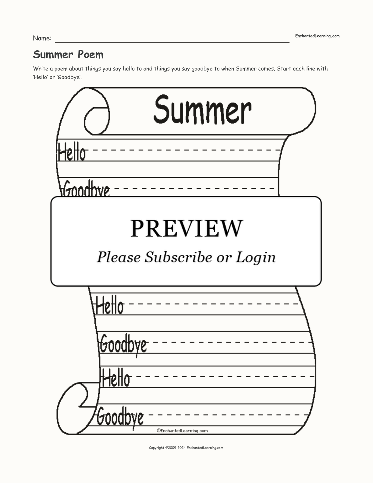 Summer Poem interactive worksheet page 1