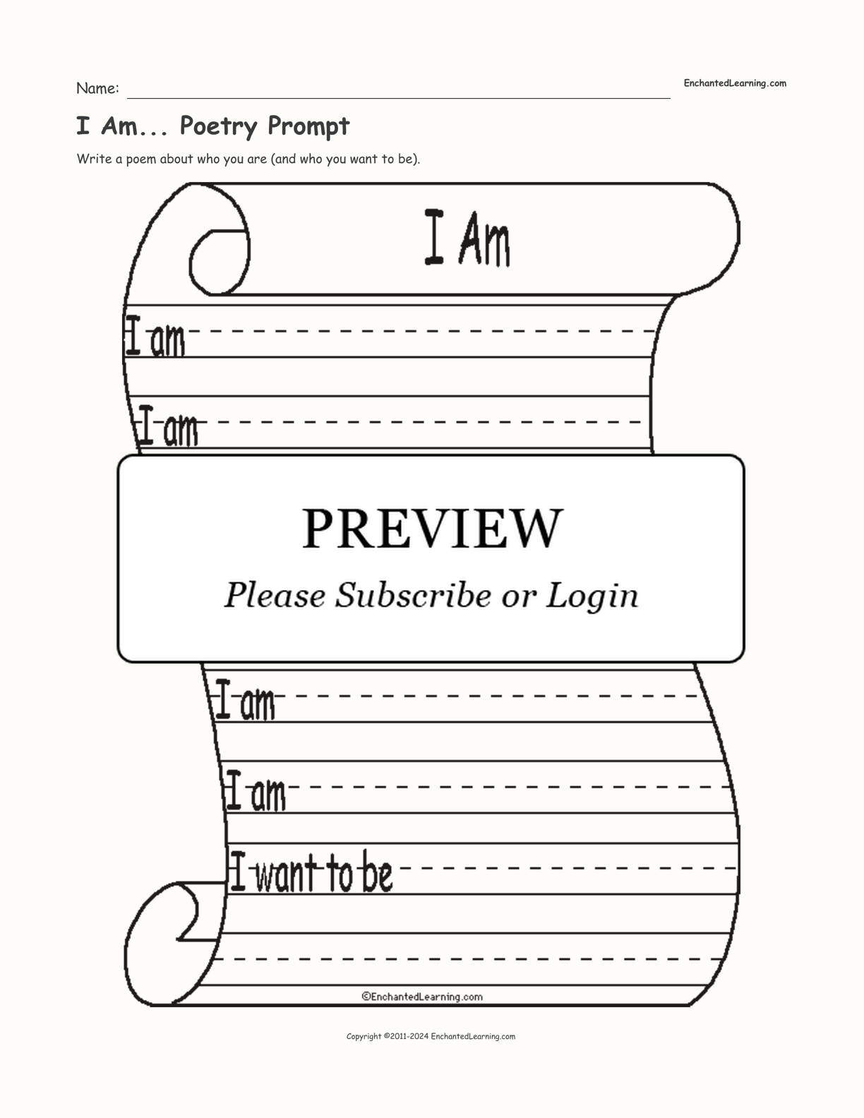 I Am... Poetry Prompt interactive worksheet page 1