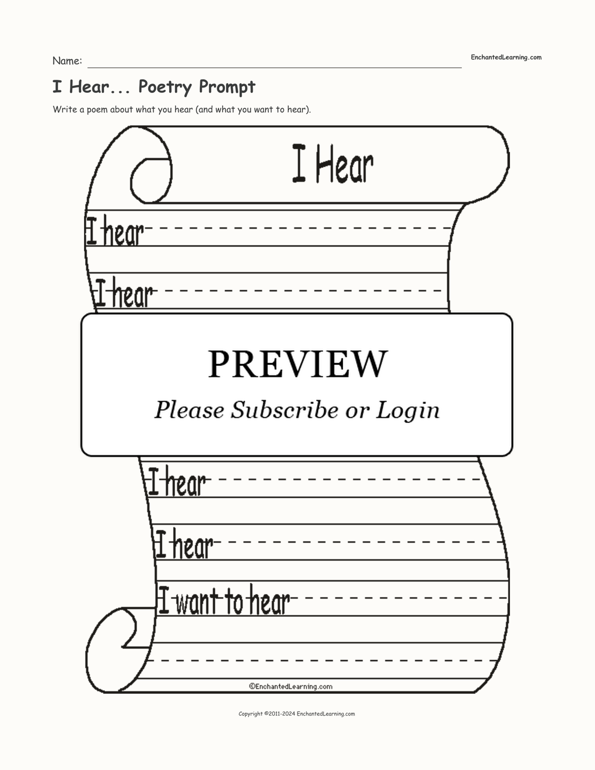I Hear... Poetry Prompt interactive worksheet page 1