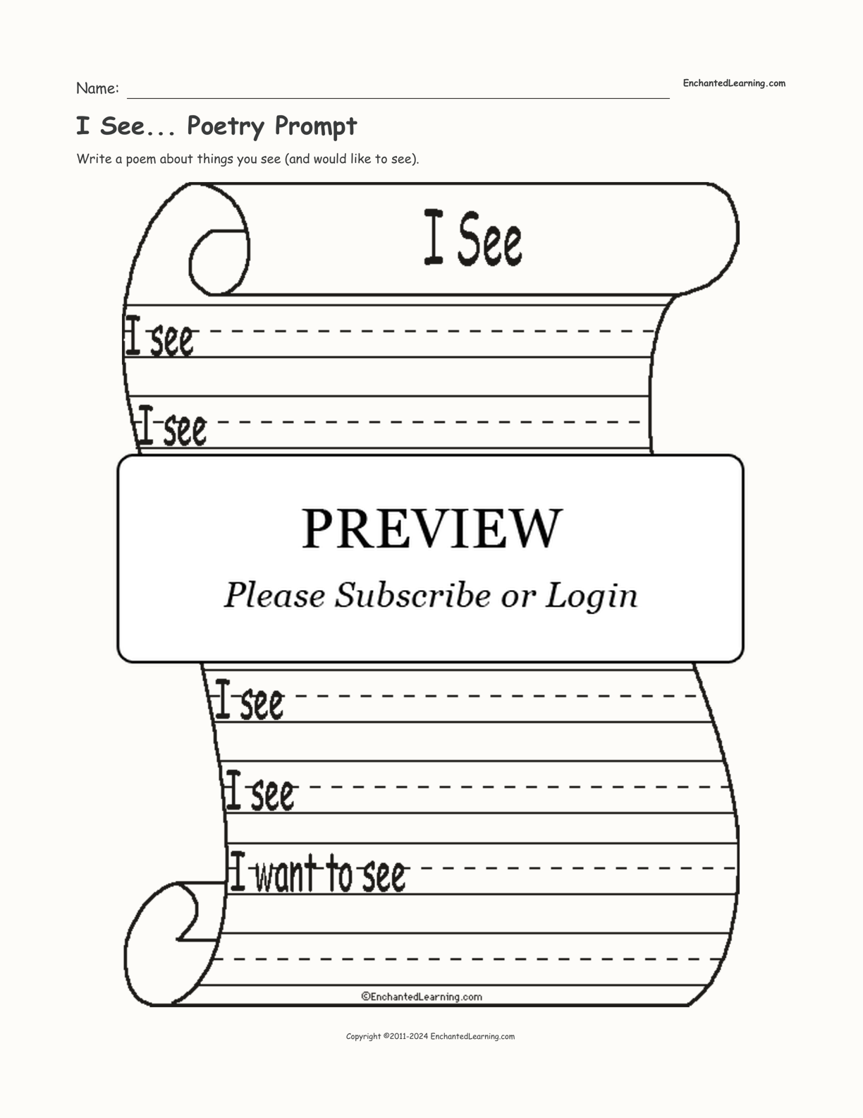 I See... Poetry Prompt interactive worksheet page 1