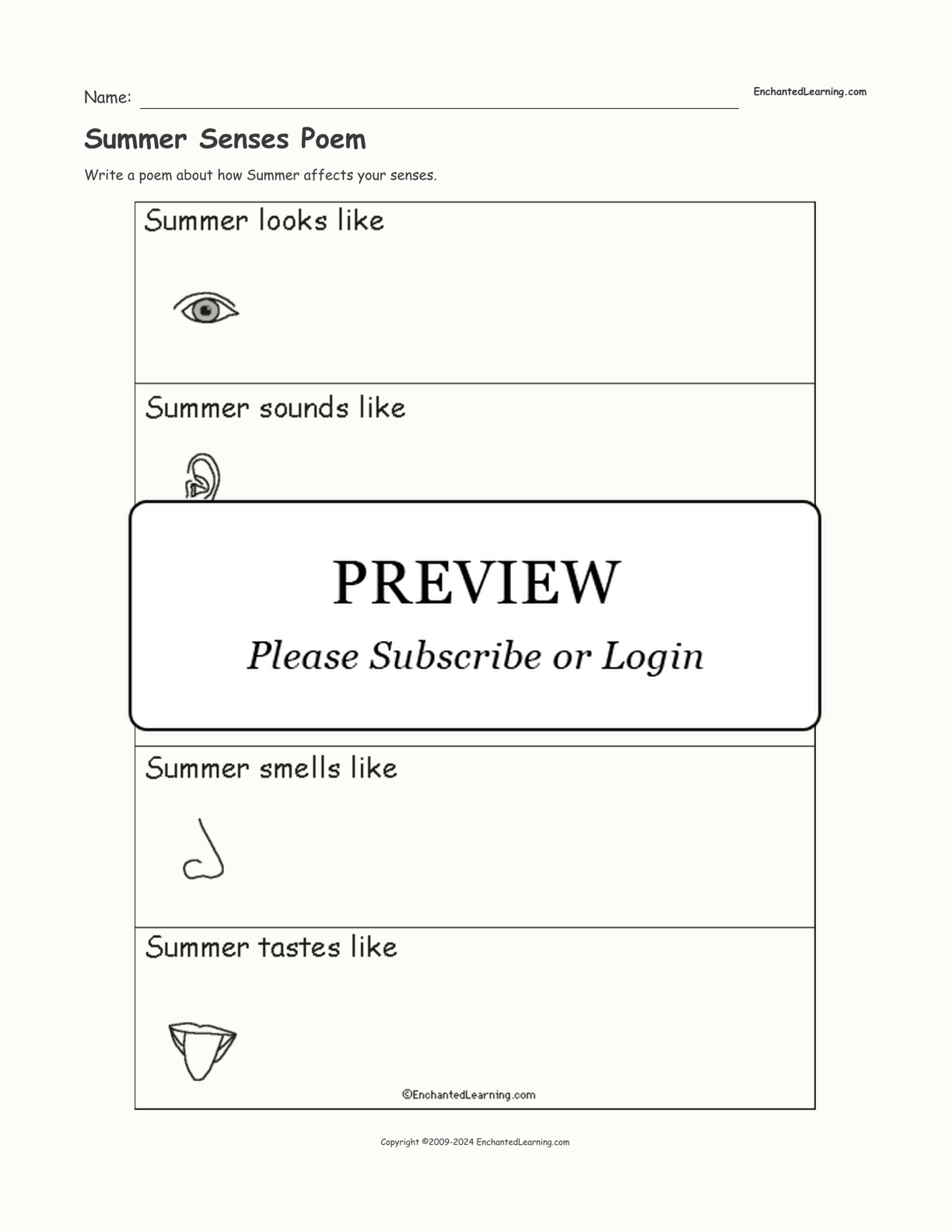 Summer Senses Poem interactive worksheet page 1