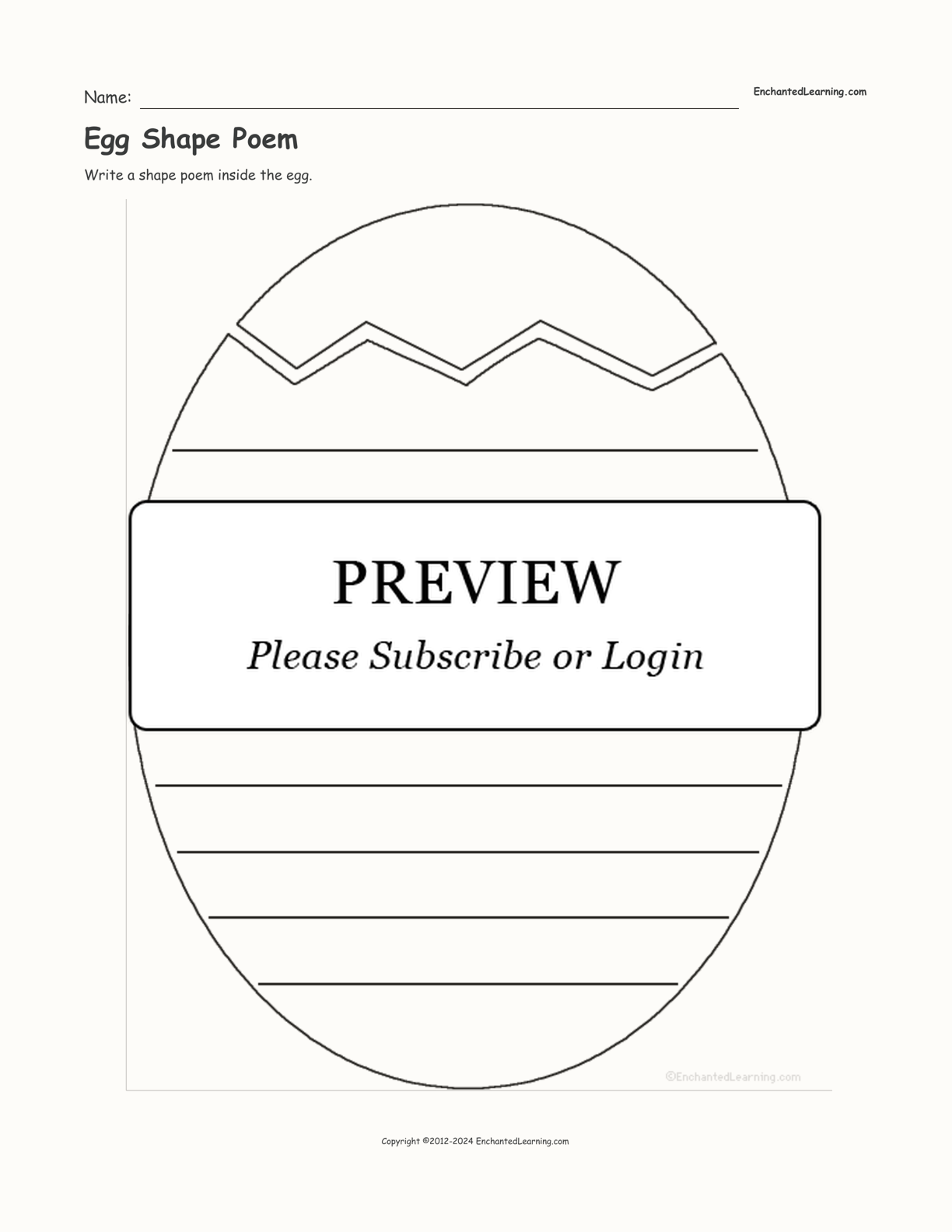 Egg Shape Poem interactive worksheet page 1