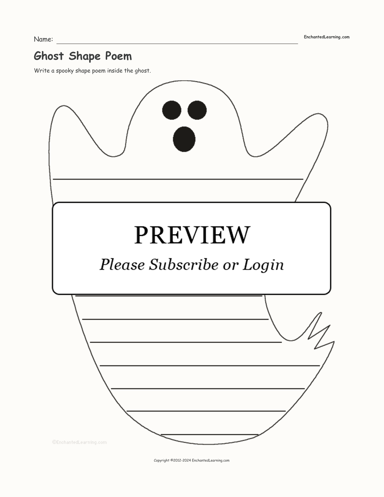Ghost Shape Poem interactive worksheet page 1