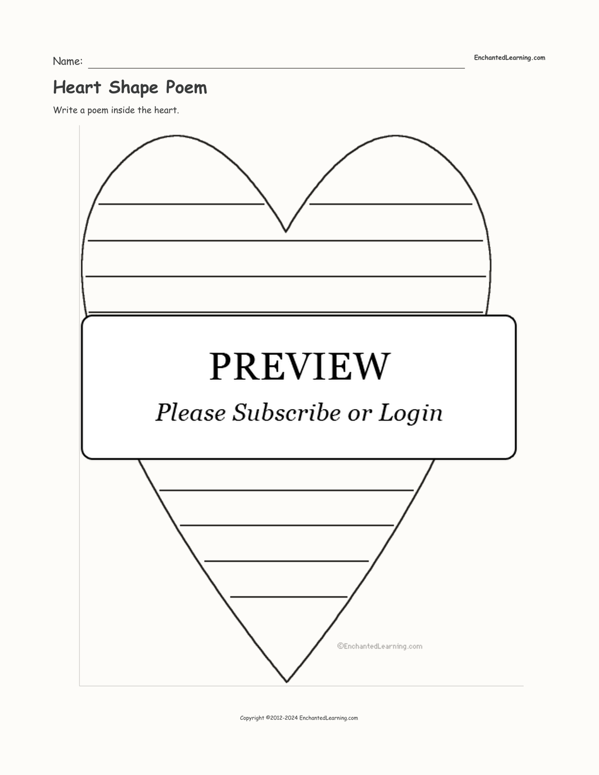 Heart Shape Poem interactive worksheet page 1