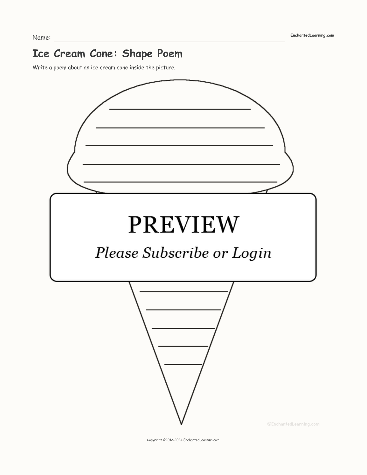 Ice Cream Cone: Shape Poem interactive worksheet page 1