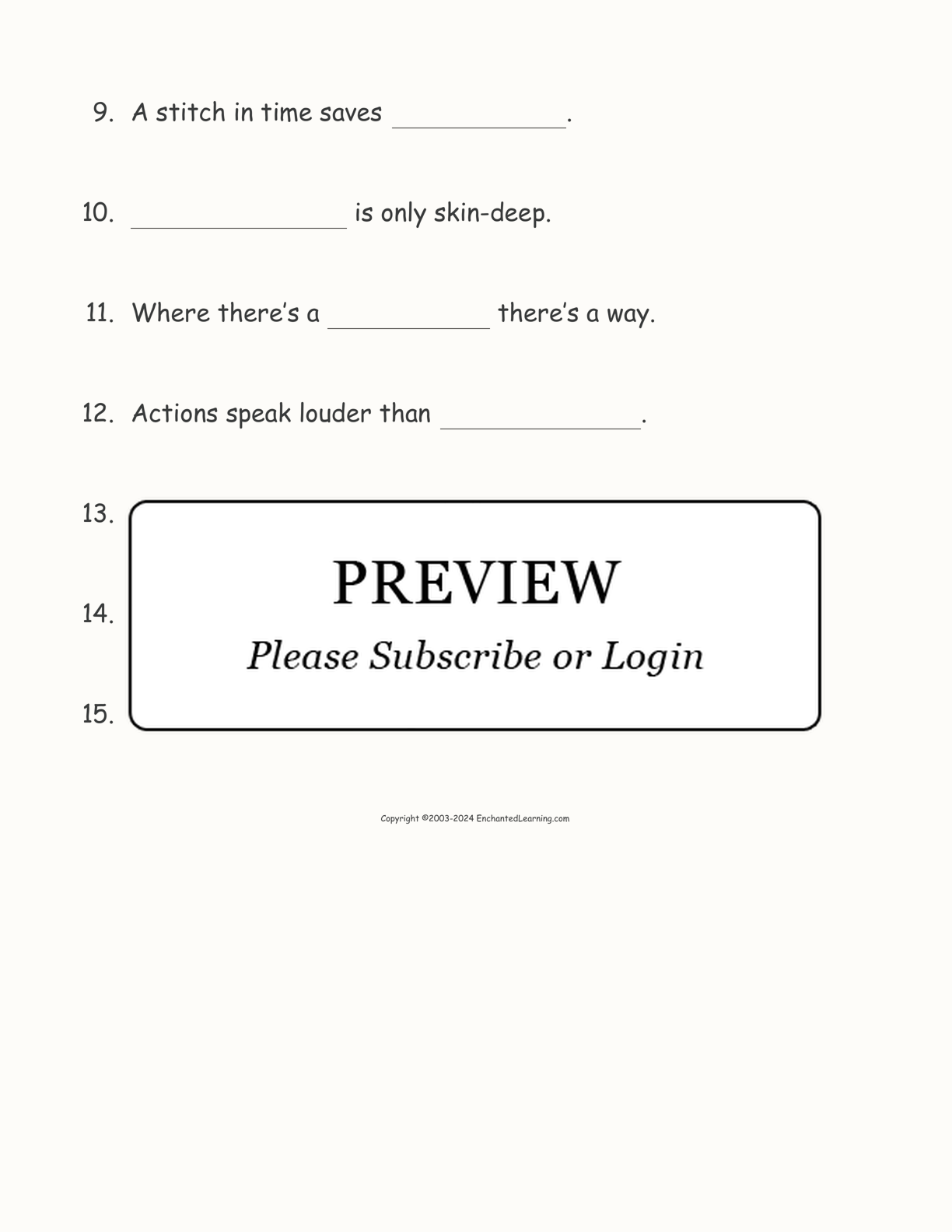 Common Proverbs: Cloze Activity #1 interactive worksheet page 2