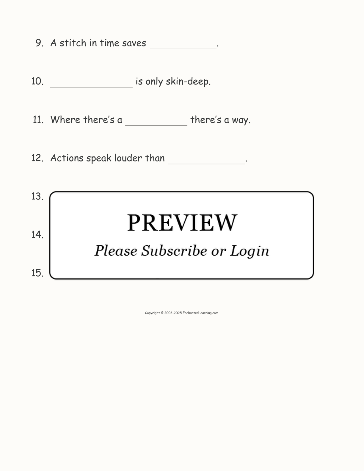 Common Proverbs: Cloze Activity #1 interactive worksheet page 2