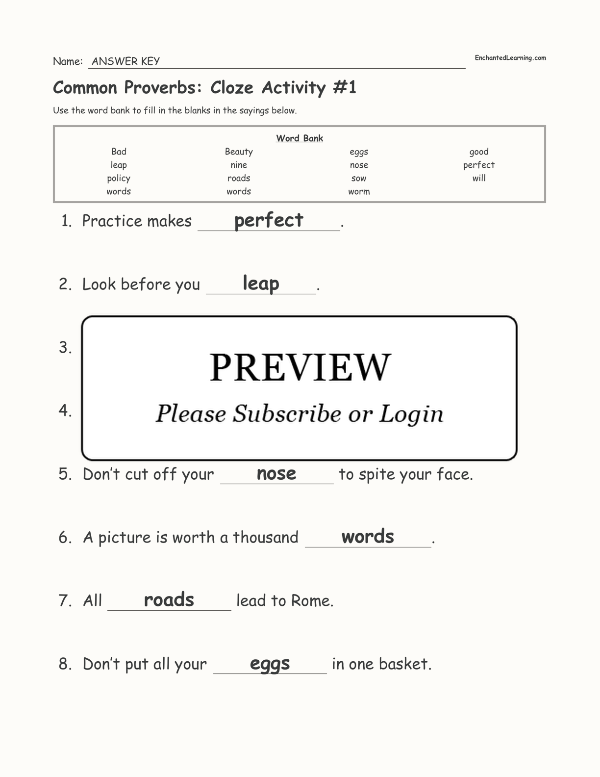 Common Proverbs: Cloze Activity #1 interactive worksheet page 3