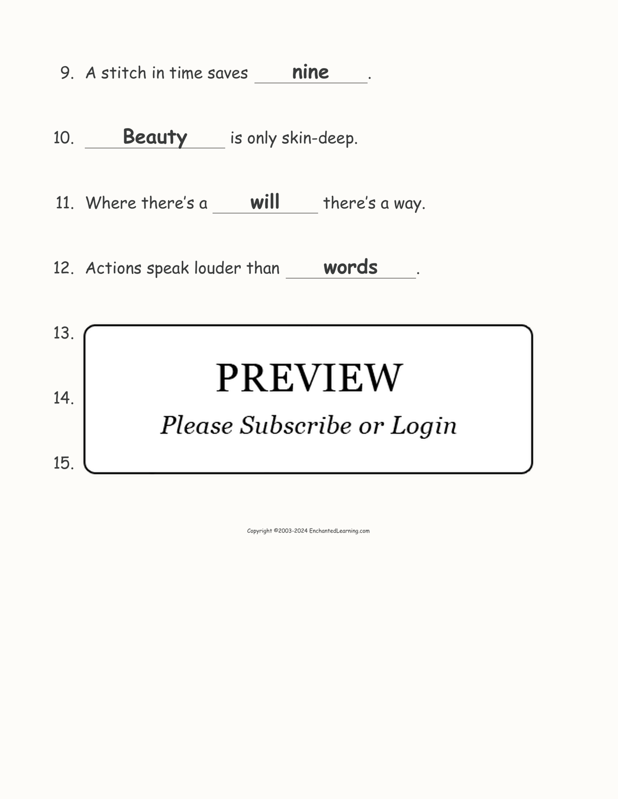 Common Proverbs: Cloze Activity #1 interactive worksheet page 4