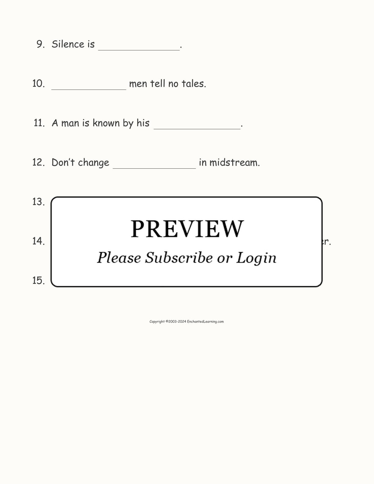 Common Proverbs: Cloze Activity #2 interactive worksheet page 2