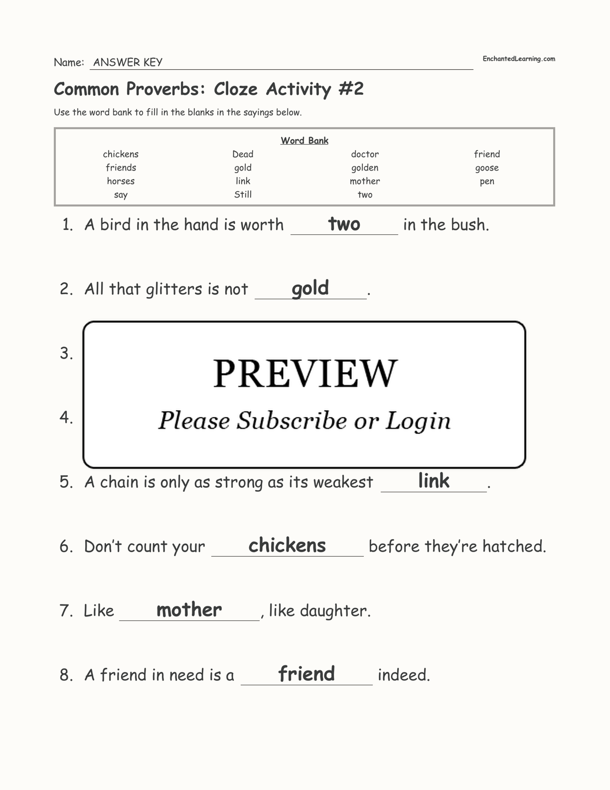 Common Proverbs: Cloze Activity #2 interactive worksheet page 3