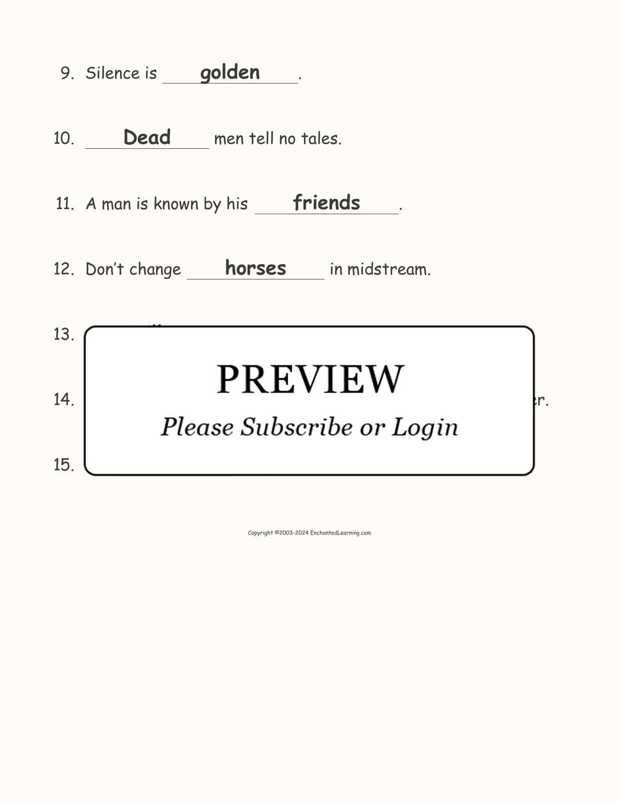 Common Proverbs: Cloze Activity #2 interactive worksheet page 4