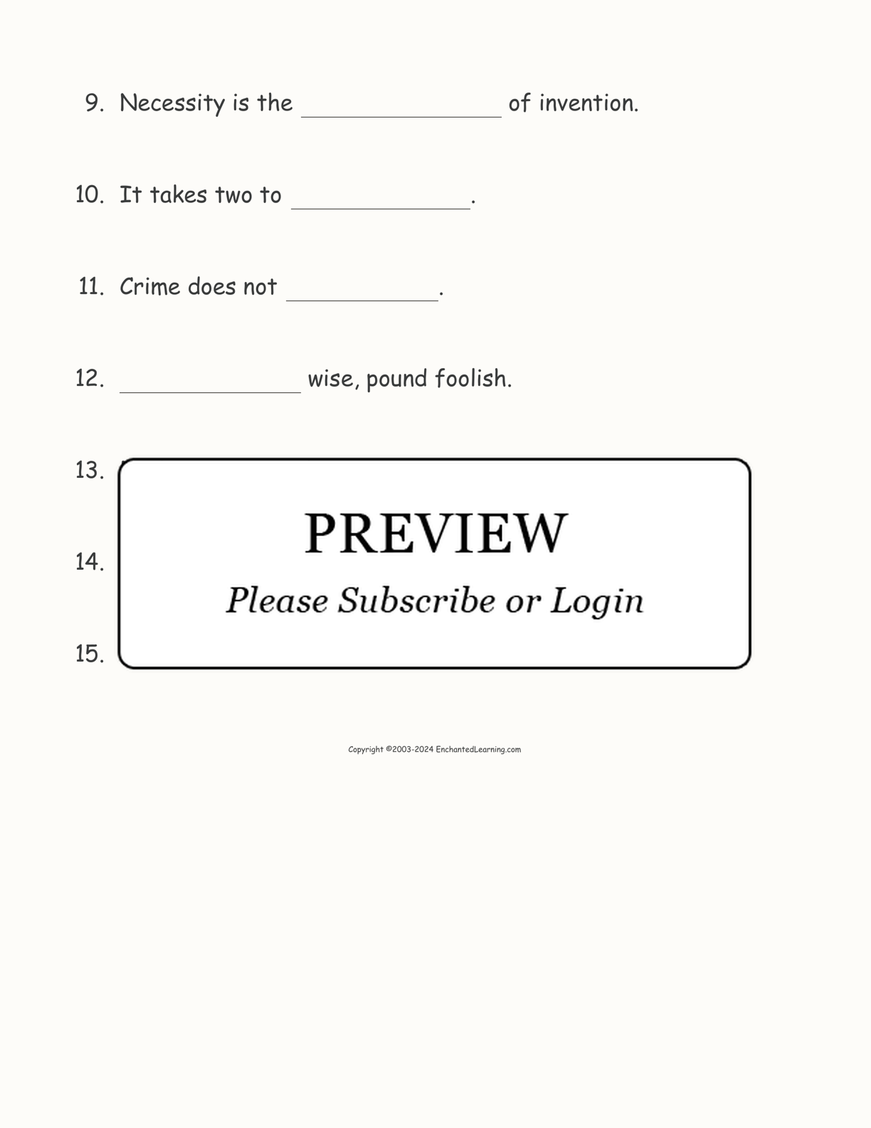 Common Proverbs: Cloze Activity #3 interactive worksheet page 2