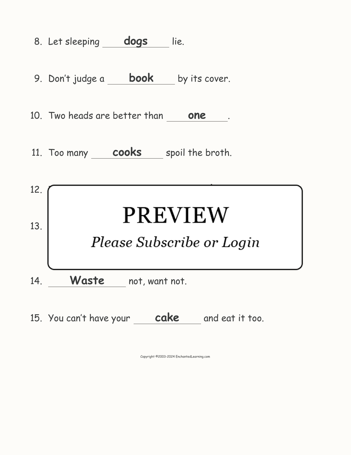 Common Proverbs: Cloze Activity #4 interactive worksheet page 4
