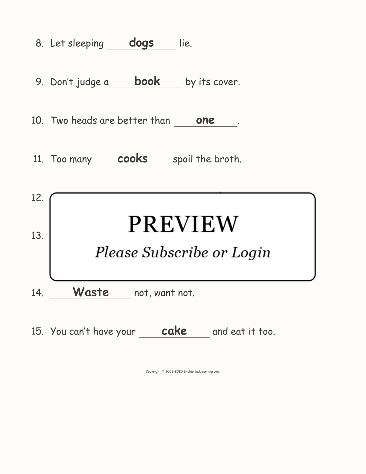 Common Proverbs: Cloze Activity #4 interactive worksheet page 4