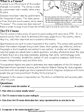 Census Read and Answer Worksheet
