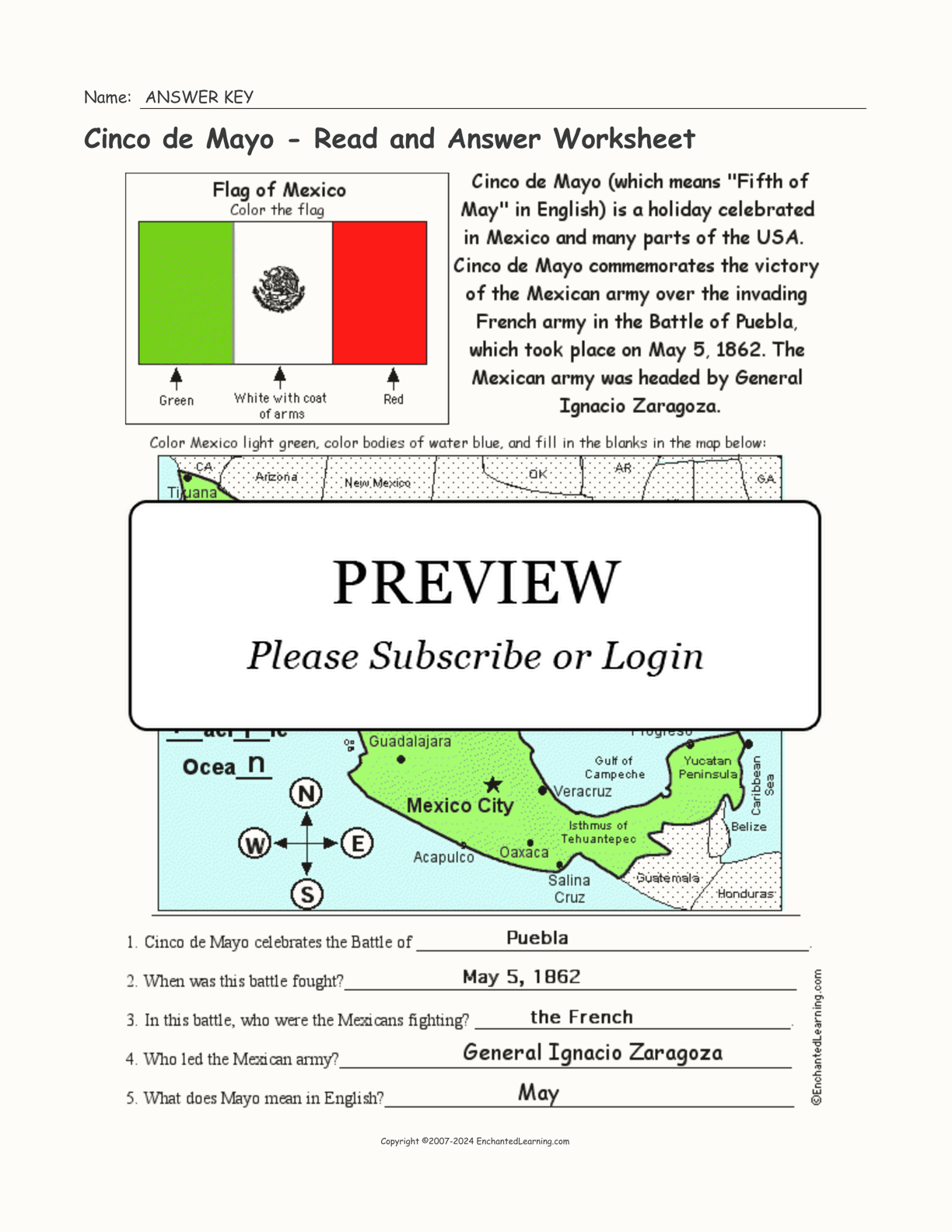 Cinco de Mayo - Read and Answer Worksheet interactive worksheet page 2