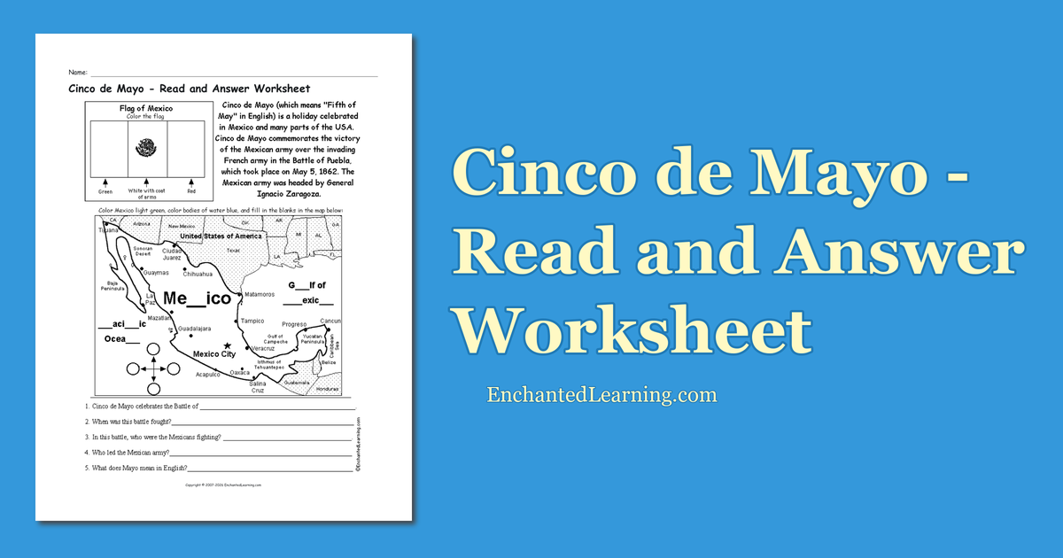 Cinco de Mayo - Read and Answer Worksheet - Enchanted Learning