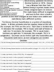 Search result: 'Dewey Decimal Read and Answer Worksheet'