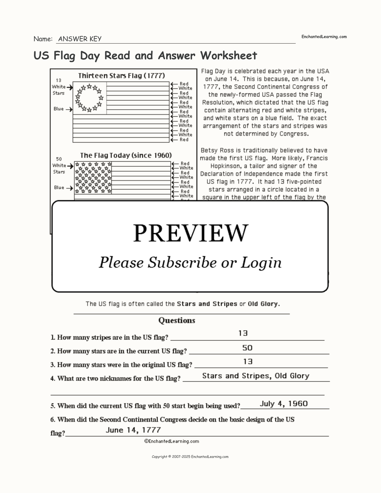 US Flag Day Read and Answer Worksheet interactive worksheet page 2