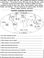 Continents and Oceans Read and Answer Worksheet - EnchantedLearning.com