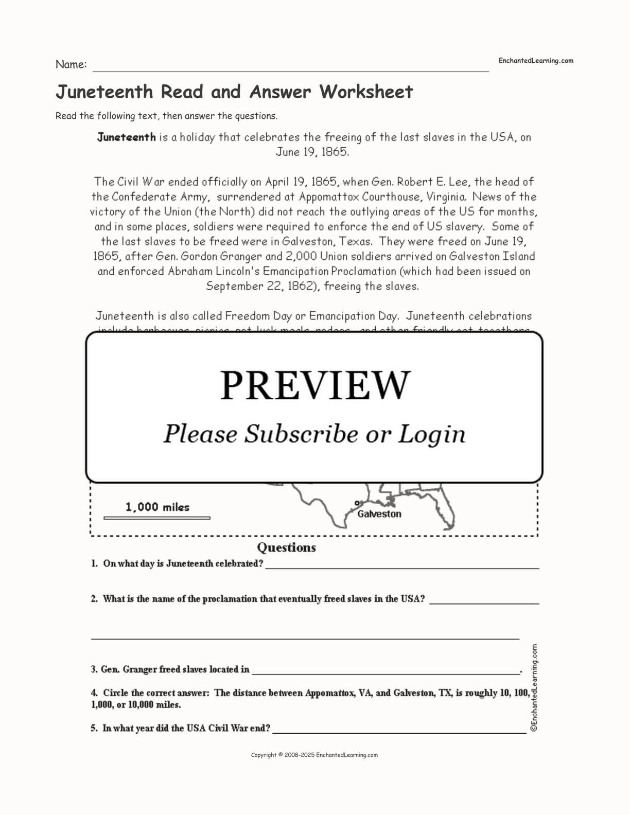 Juneteenth Read and Answer Worksheet interactive worksheet page 1