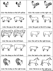 Search result: 'Color the Farm Animals on the Left or Right - Learning Left and Right'