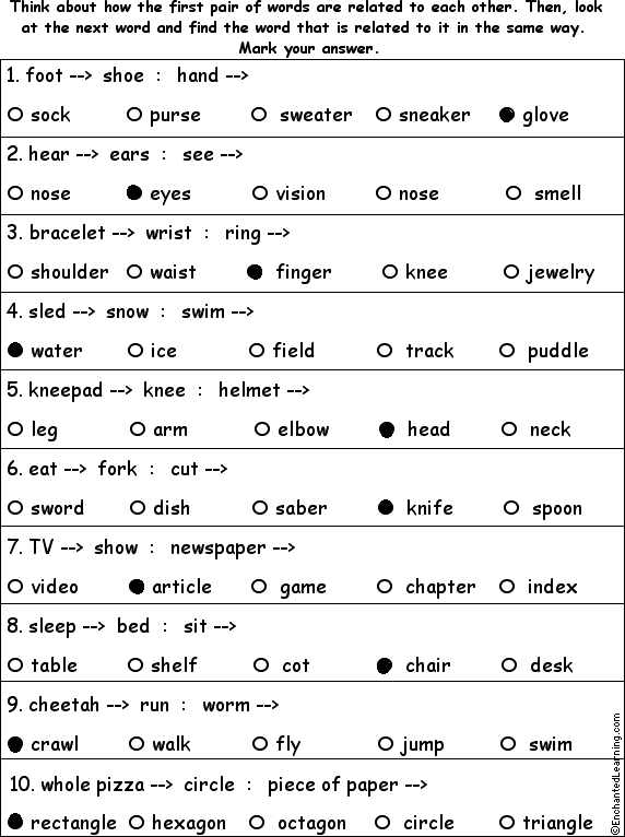 Search result: 'Verbal Analogies #4 - Answers'