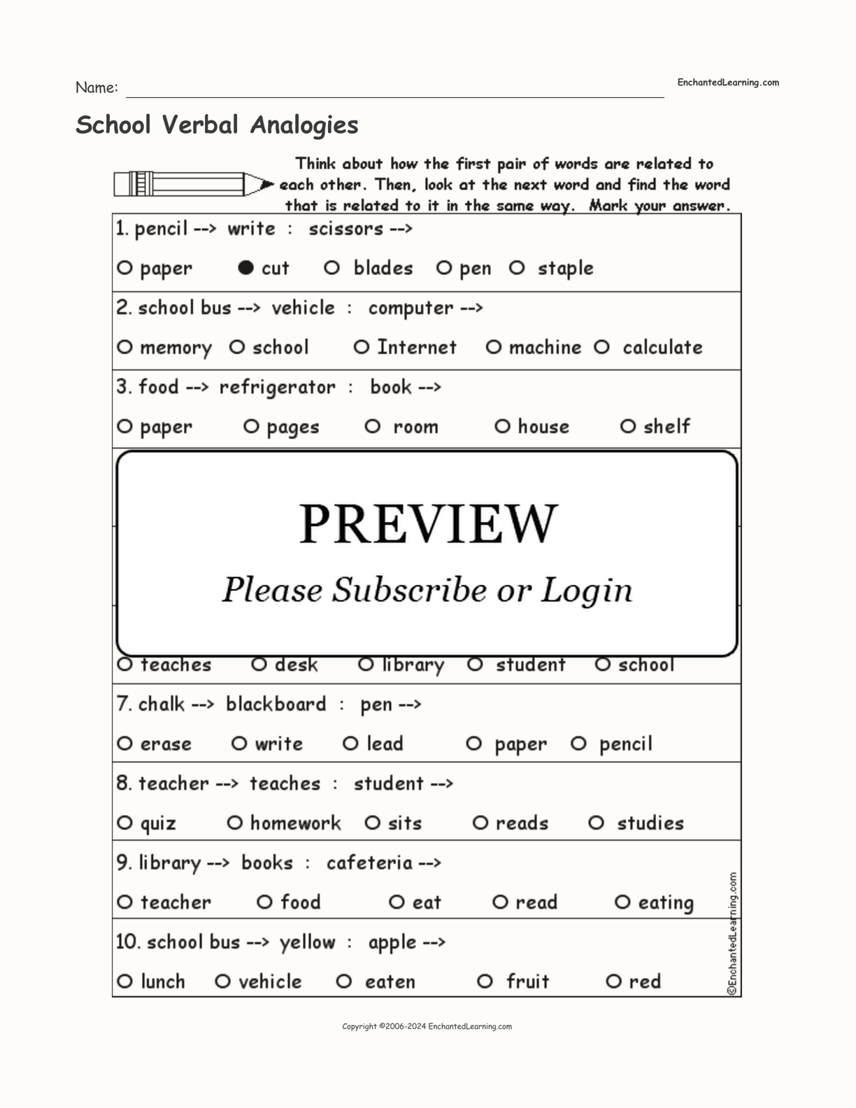 School Verbal Analogies interactive worksheet page 1