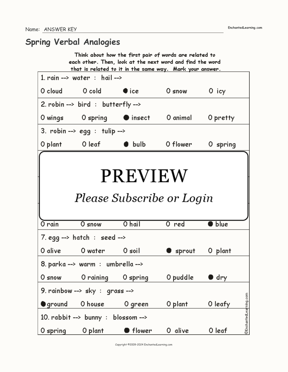 Spring Verbal Analogies interactive worksheet page 2