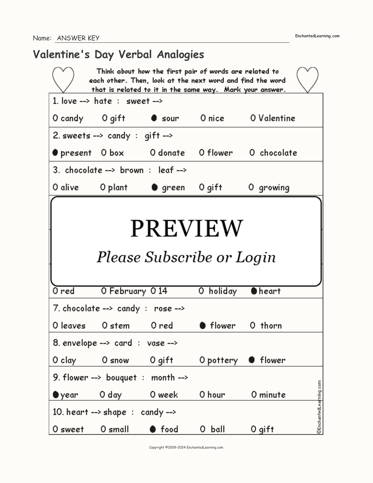 Valentine's Day Verbal Analogies interactive worksheet page 2