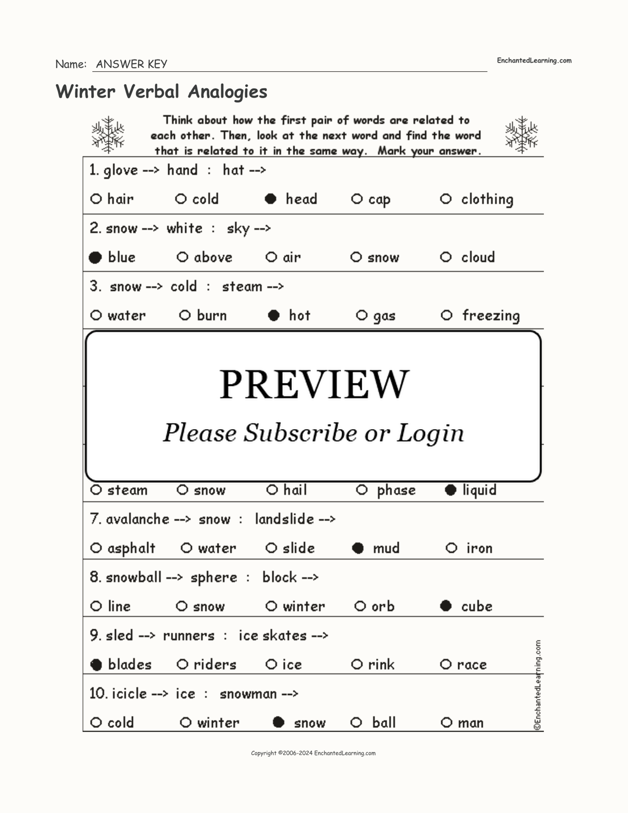 Winter Verbal Analogies interactive worksheet page 2