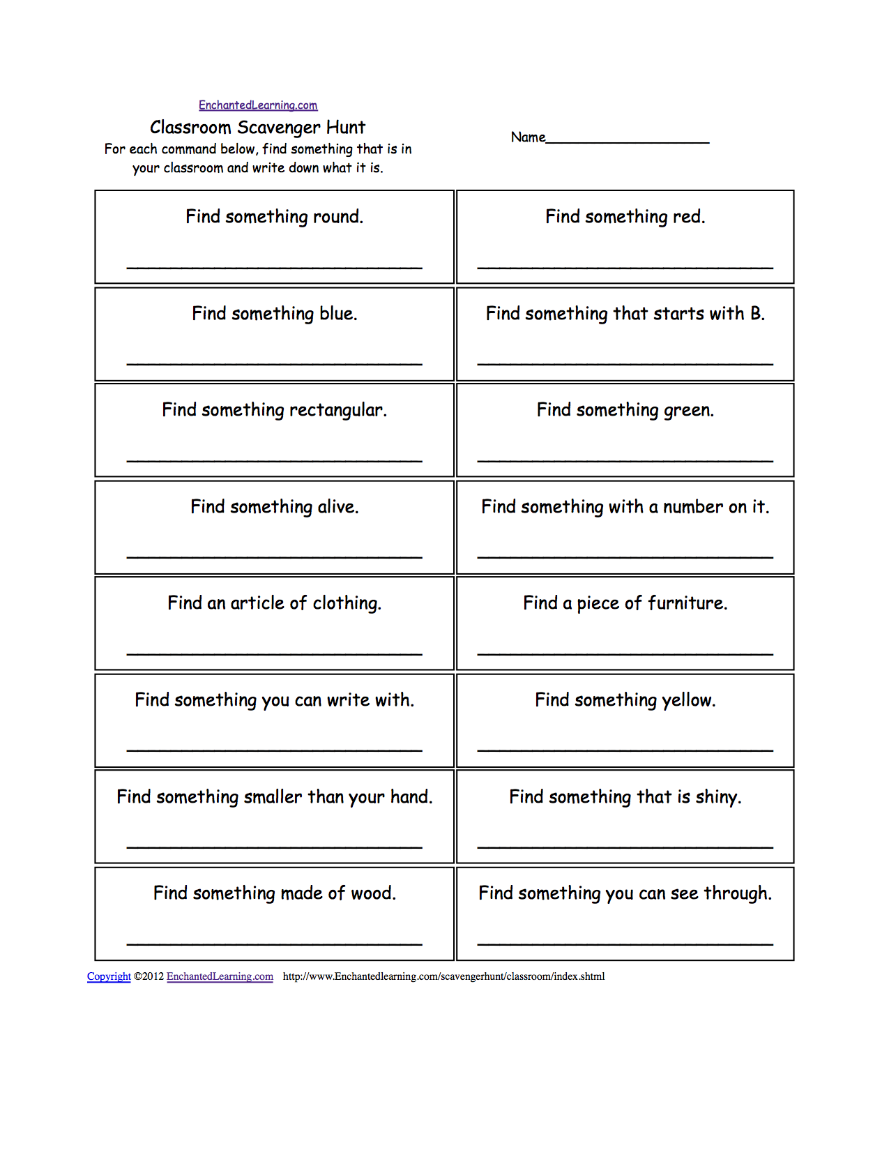 Internet Scavenger Hunt Worksheet