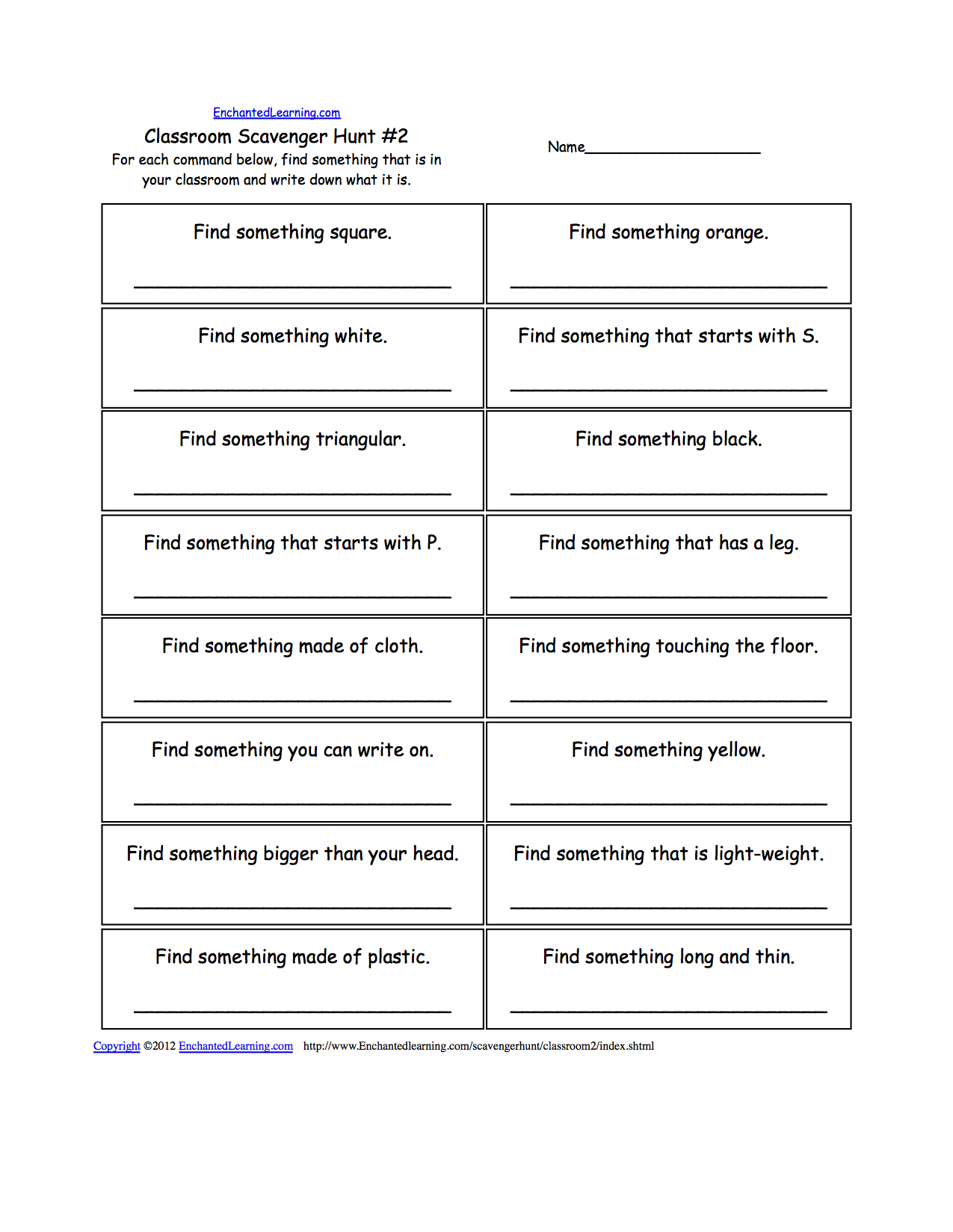 Scavenger Hunts To Print EnchantedLearning