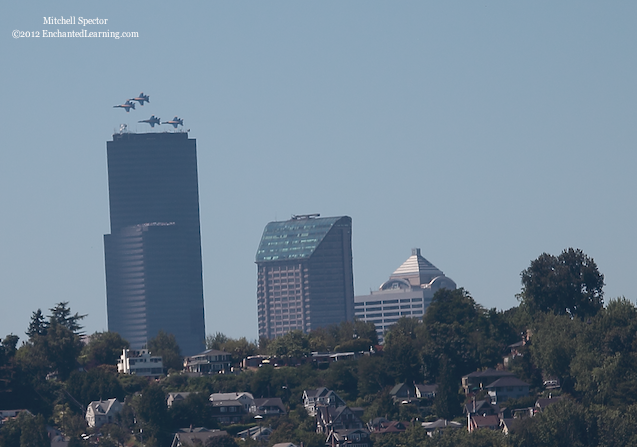 Four Blue Angels over Downtown Seattle