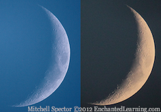Waxing Crescent Moon, Day and Night
