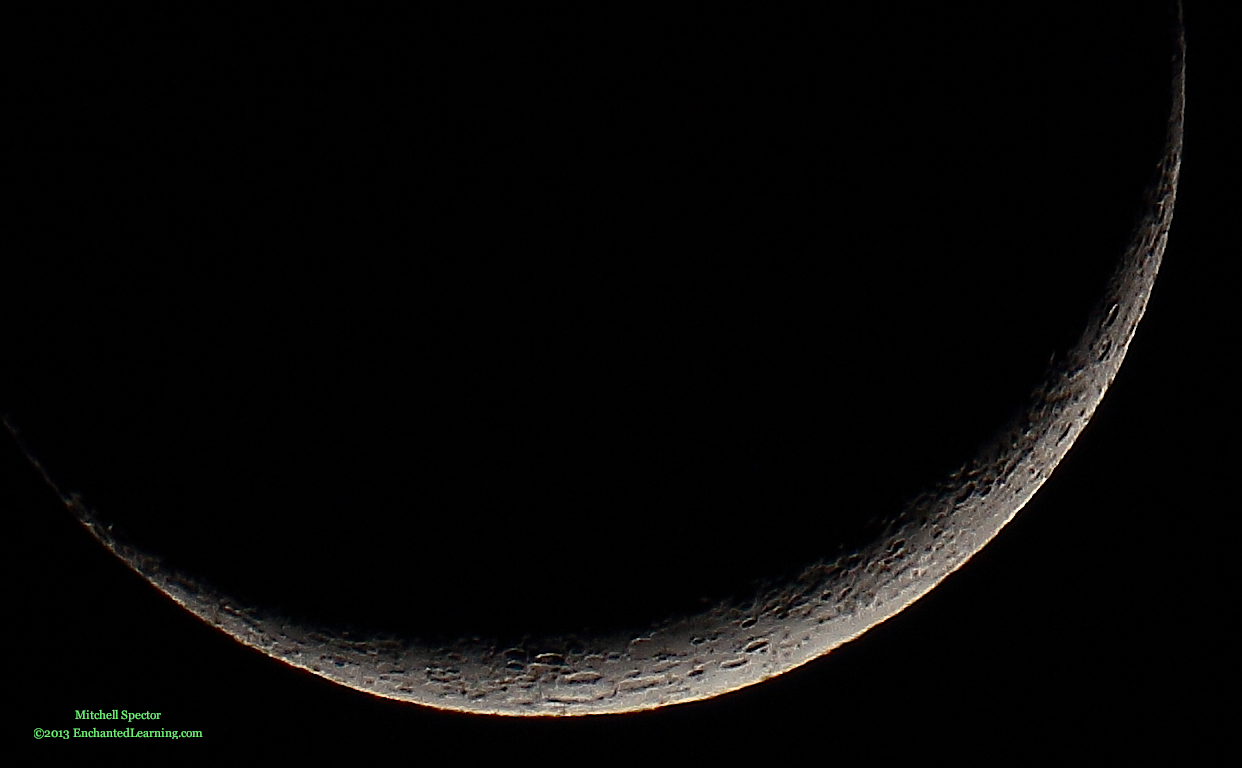 Waxing Crescent Moon, 7.4% Illuminated - EnchantedLearning.com