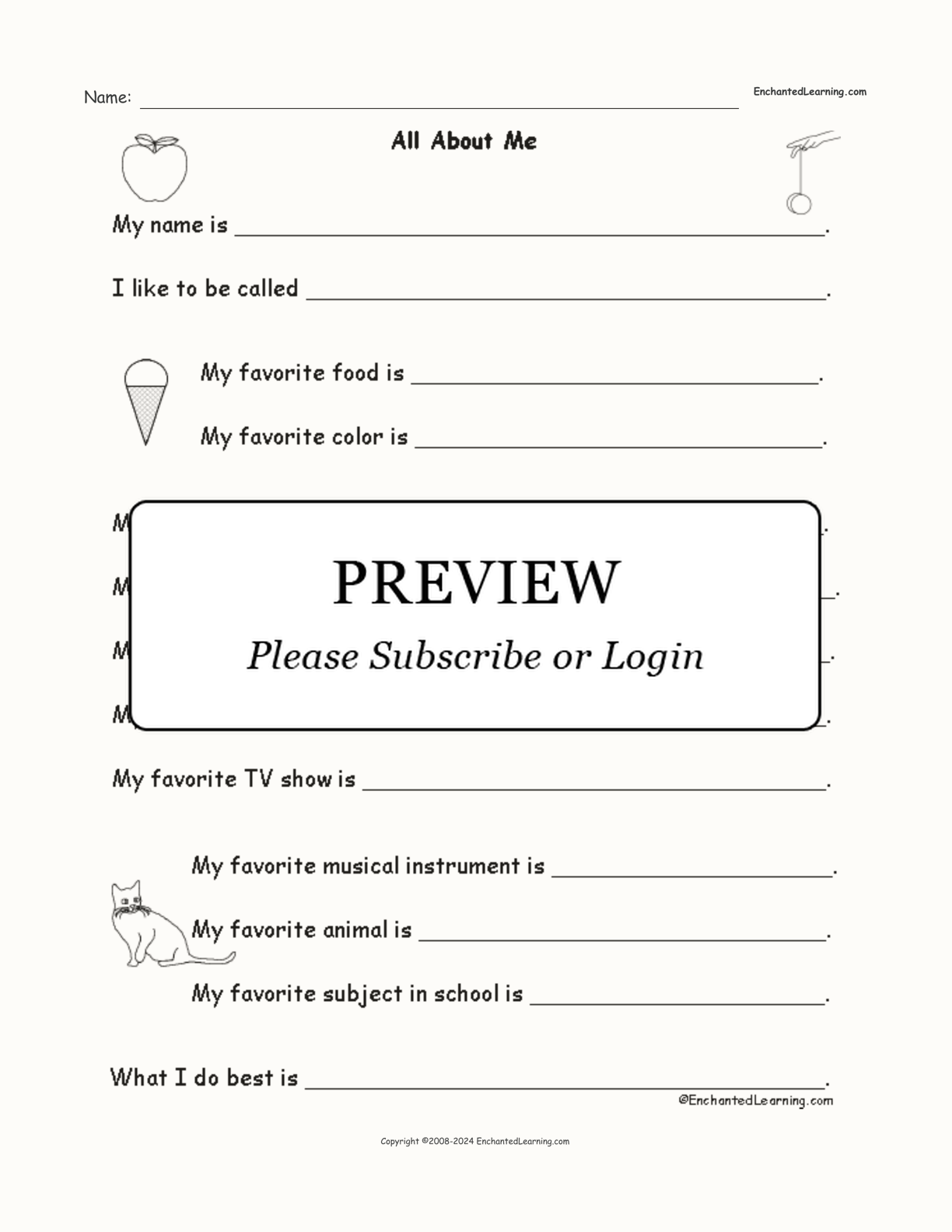 All About Me Worksheet interactive worksheet page 1