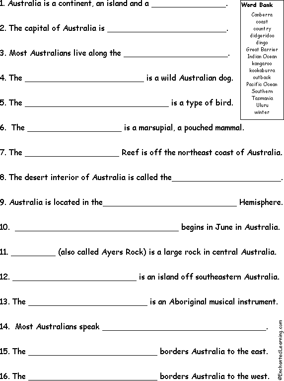 Australia Quiz Worksheet